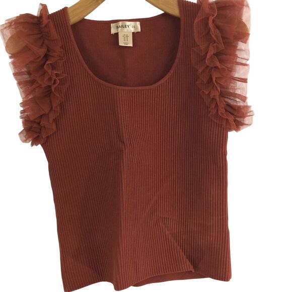 Bailey/44 Womens Rust Ruffle Sleeved Ribbed Knit Blouse Top Rust Size Medium - Picture 1 of 10